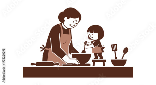 Woman and child baking cookies.