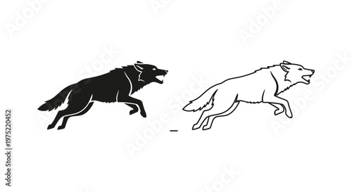 Wolf vs Dog: Running Silhouette Comparison Guide Vector