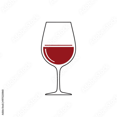 A minimalist graphic illustration of a wine glass filled with red wine, perfect for beverage and hospitality themes