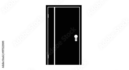 Simple Black Door with White Trim Isolated on White Background