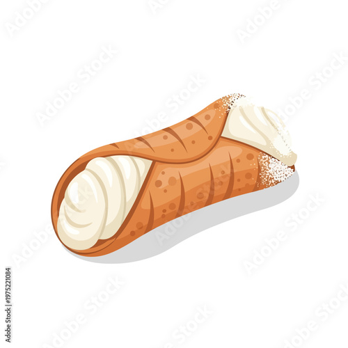 Sweet Italian Cannoli Icon Illustration. Cream-Filled Dessert Pastry Vector Graphic. Delicious Traditional Confectionery Treat for Food Menus and Web Design