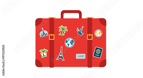 Vintage Travel Suitcase with Stickers.