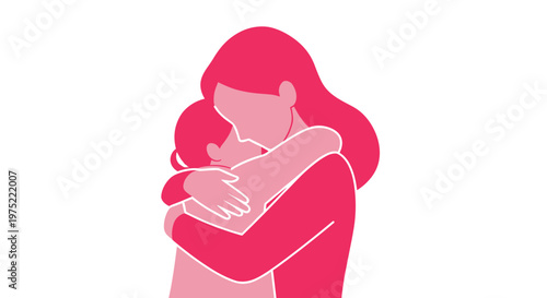 Woman Hugging Little Baby Girl.