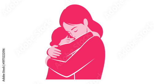 Woman Hugging Little Child.