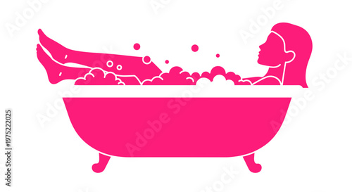 Woman in pink bathtub relaxing.