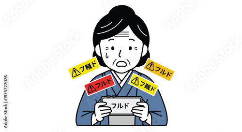 Middle aged woman stressed by multiple warnings