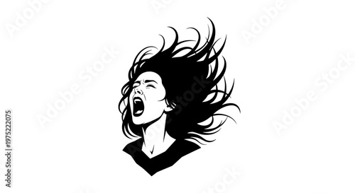 Woman screaming in black and white.