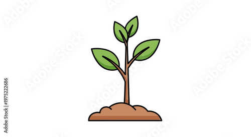 Vector illustration of a young green sprout growing from the soil on a white background.