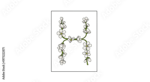Elegant Letter H Monogram with Delicate White Cherry Blossoms and Green Leaves