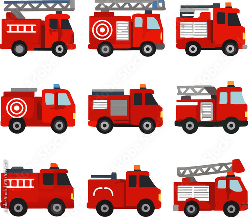 Fire trucks cartoon vector illustration set