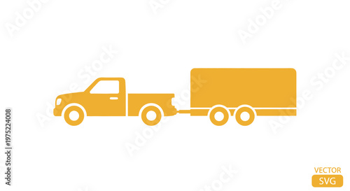 Yellow Pickup Truck Towing Cargo Trailer Icon
