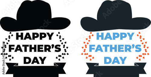 Two father's day greetings with hats and hearts cowboy hat