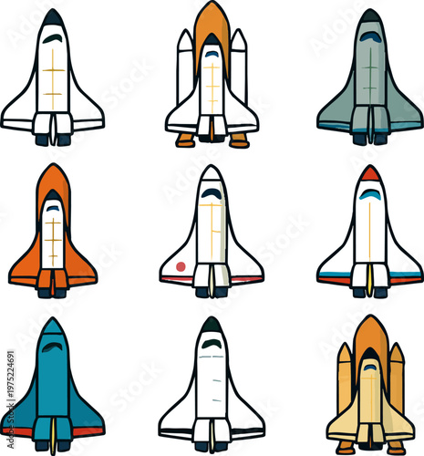Colorful space shuttle rockets illustration