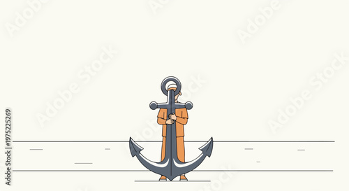 Large ship anchor at sea horizon