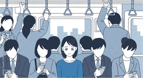 Crowd of people in subway train commute