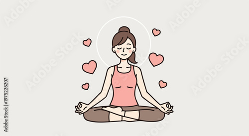 Woman meditating in lotus pose with hearts
