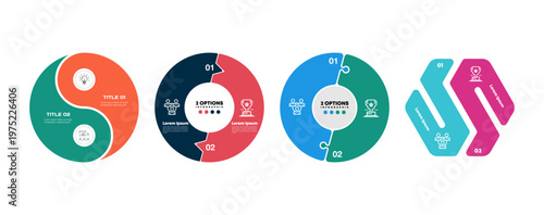 Vector circle infographic set, cycle diagram, presentation chart. Business concept with 2 options, parts, steps, processes. Vector Eps