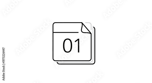 Calendar Page Number 01 Icon, Simple Line Art, First Day Concept