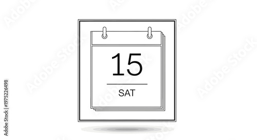 Calendar Page with Number 15 and Day SAT - Simple Line Art Icon