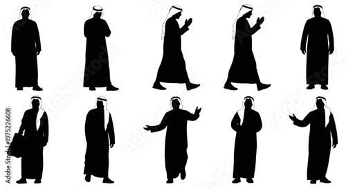 Silhouette Collection of Arab Men in Traditional Clothing Posing