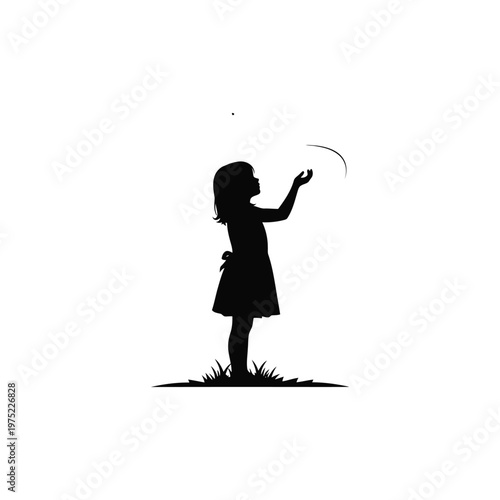 A little girl throws a frisbee in the grass outdoors