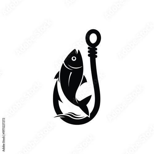 A fish is caught on a large hook outdoors in water.