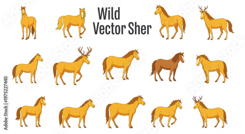 Collection of Horse and Deer Vector Illustrations - Various Poses and Colors
