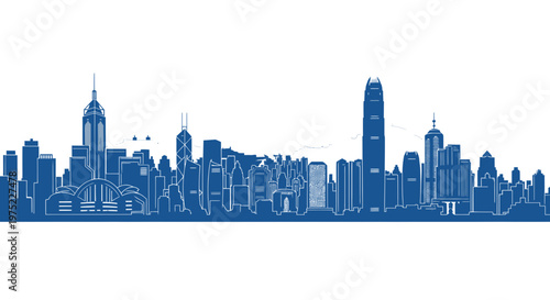 Hong Kong Skyline Blue Silhouette Vector Illustration