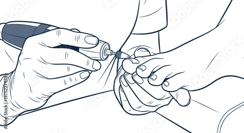 Pedicure Foot Care: Technician Filing Toenails with Electric Nail File Tool