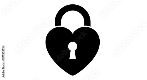 Heart Shaped Lock Icon, Love Security Symbol, Romantic Protection Concept, Isolated Black Icon