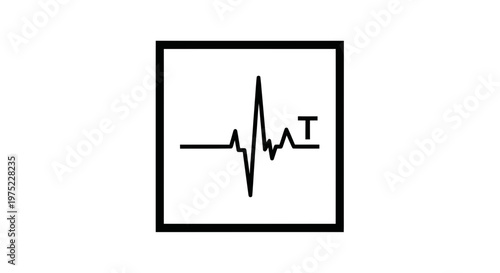 Heartbeat EKG Line with Letter T Inside Square - Medical Symbol