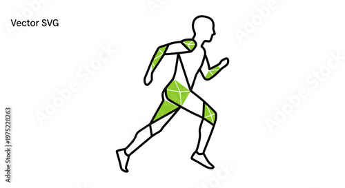 Runner Silhouette with Geometric Muscle Toning, Sport and Fitness Concept