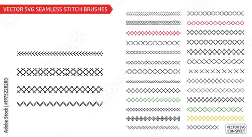 Vector Seamless Stitch Brushes: Sewing, Embroidery, Crafting & Design Elements