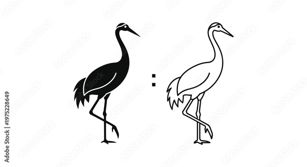 Obraz premium Black vs White Crane Silhouette Comparison Guide Vector