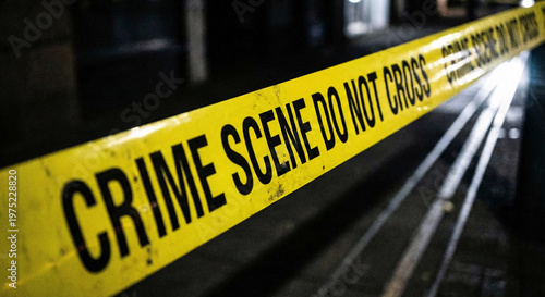 Yellow Crime Scene Tape Blocking Urban Area Night