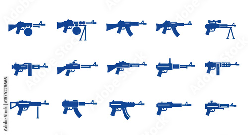 Collection of Modern Firearms Icons, Military Weapons Silhouettes