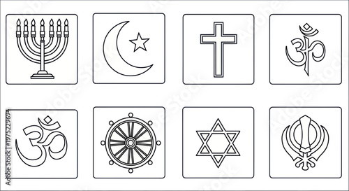 Collection of World Religious Symbols Outline Icons