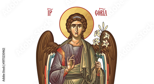 Orthodox Icon of Archangel Gabriel with Lily Flowers, Religious Art