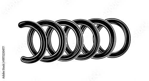 Black Metal Coil Spring on White Background, Industrial Element