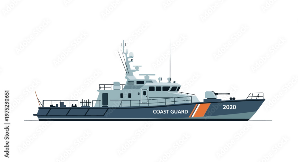 Fototapeta premium Modern Coast Guard Patrol Boat Isolated Vector Illustration