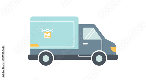 Modern delivery truck with drone and package illustration