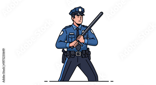 Police officer holding a baton, ready for duty.
