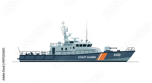Modern Coast Guard Patrol Boat Isolated Vector Illustration