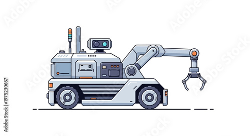 Modern Autonomous Mobile Robot with Gripper Arm Vector Illustration