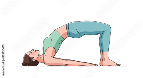 Woman performing bridge pose in yoga class