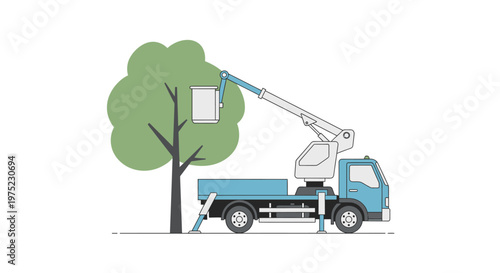 Aerial Lift Truck Pruning Tree Illustration