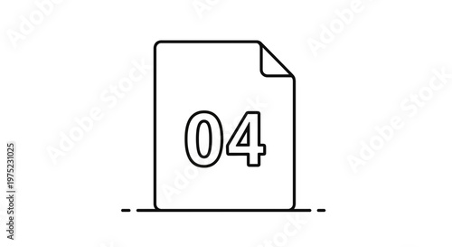 Number 04 on a Document Icon, Page Symbol, Outline Graphic