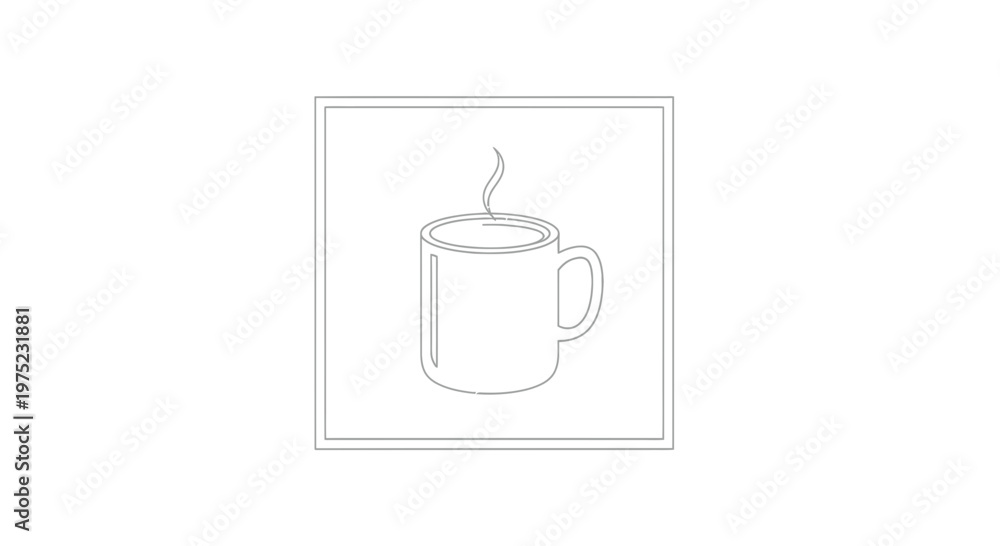 Obraz premium Minimalist line art of a steaming coffee mug, simple and clean design