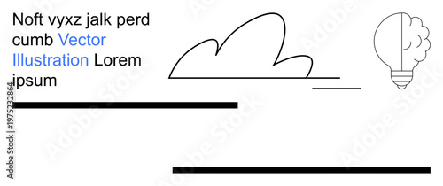 Creativity, innovation, brainstorming, idea generation, minimalism, conceptual art. A cloud, lightbulb and placeholder text in a clean composition. Creativity and innovation concept