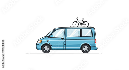 Blue Van with Bicycle on Roof Rack for Adventure Travel